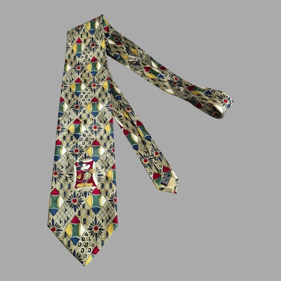 Mickey & Co Disney ~ Atlas Design Silk Necktie Tie Geometric Hidden Mickey Mouse - Picture 2 of 7